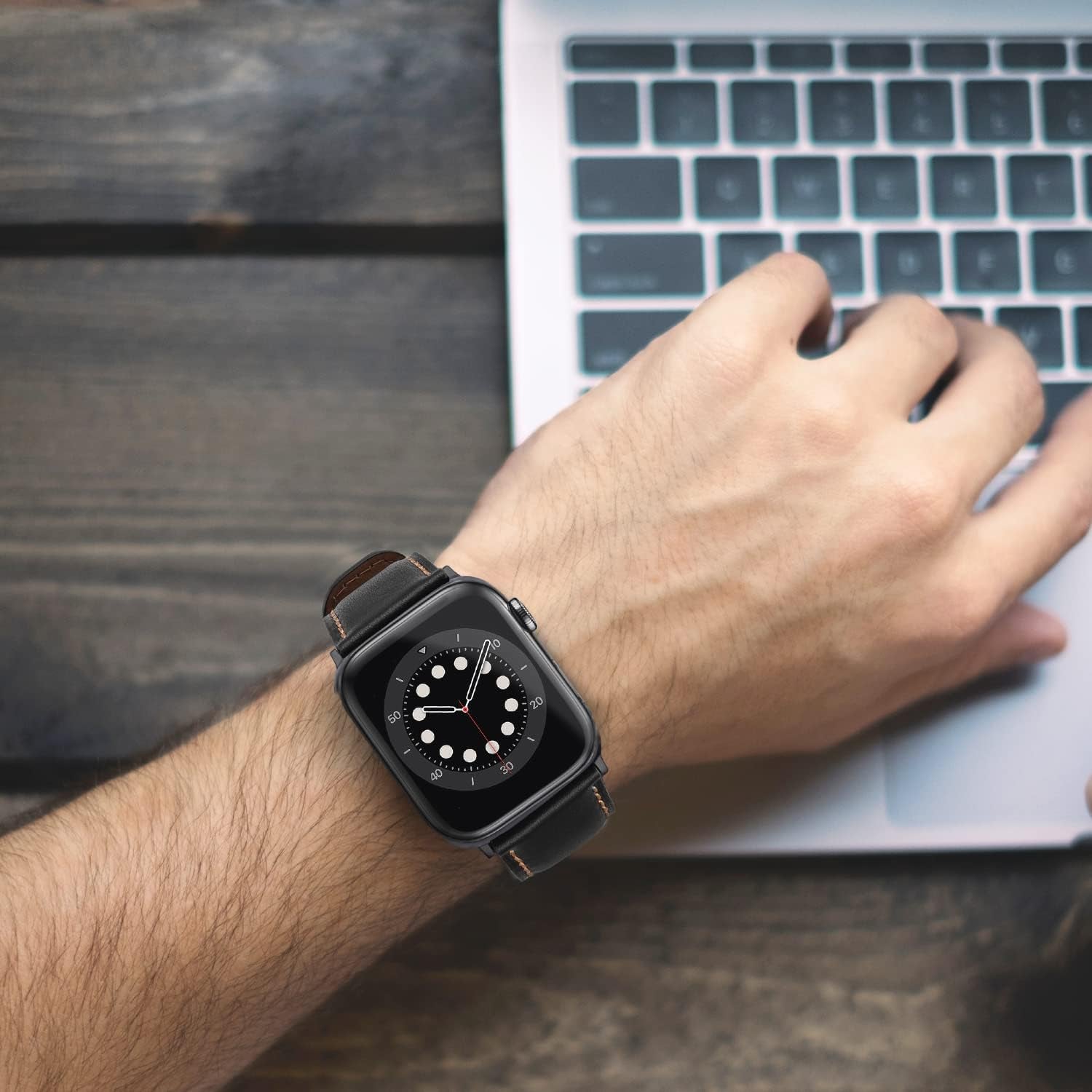 Tasikar Bands Compatible with Apple Watch Band 49Mm 45Mm 44Mm 42Mm Men Genuine Leather Replacement Bands Compatible with Apple Watch Ultra Series 8 7 (45Mm) SE 6 5 4 (44Mm) 3 2 1 (42Mm) - Black  Tasikar   