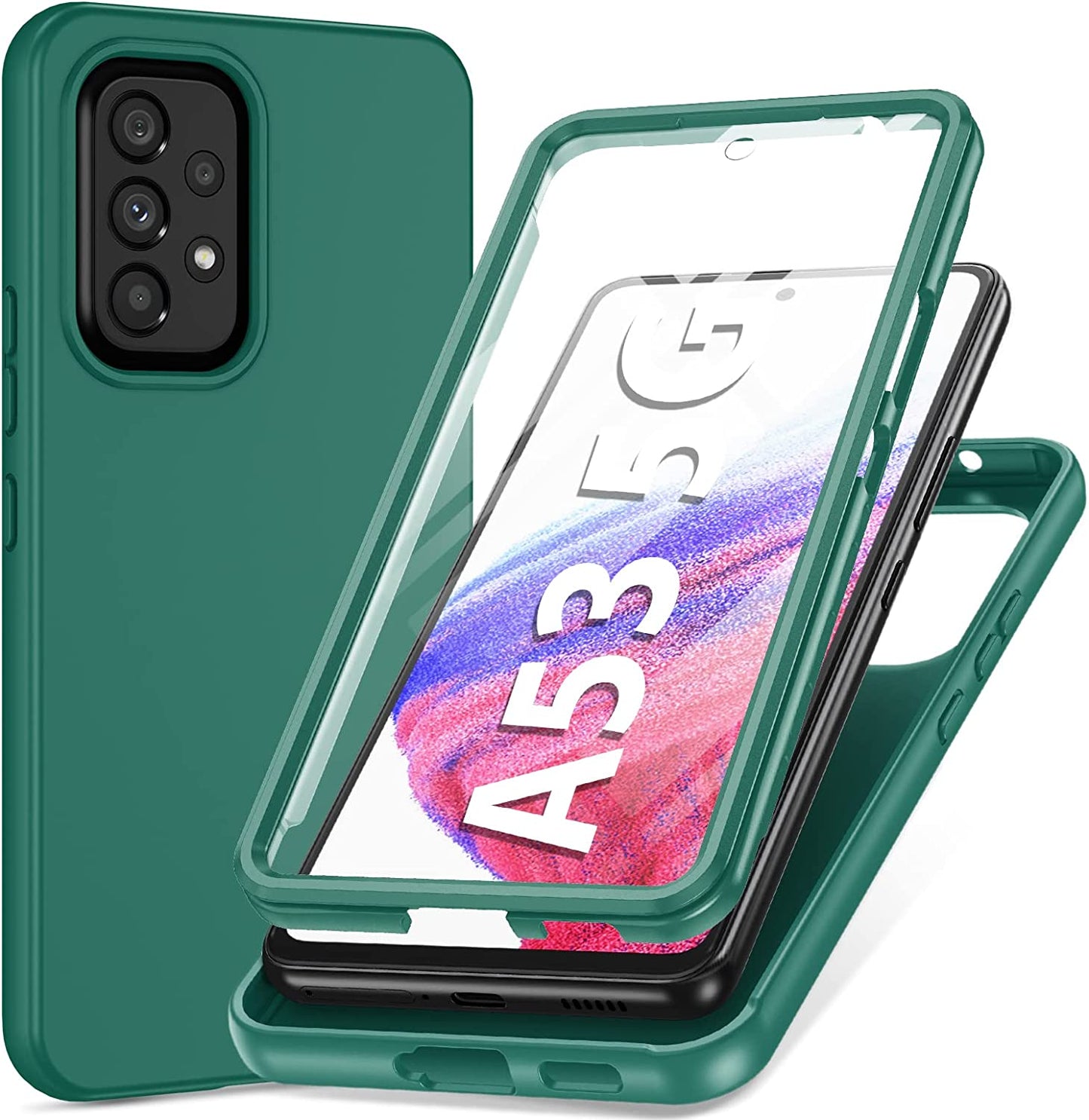 PUJUE for Samsung Galaxy A53 5G Case: Shockproof Protective Phone Cases - Soft Silicone TPU Slim Cell Shell - Cute Durable Rugged Matte Phone Covers (Black)  PUJUE Dark Green  