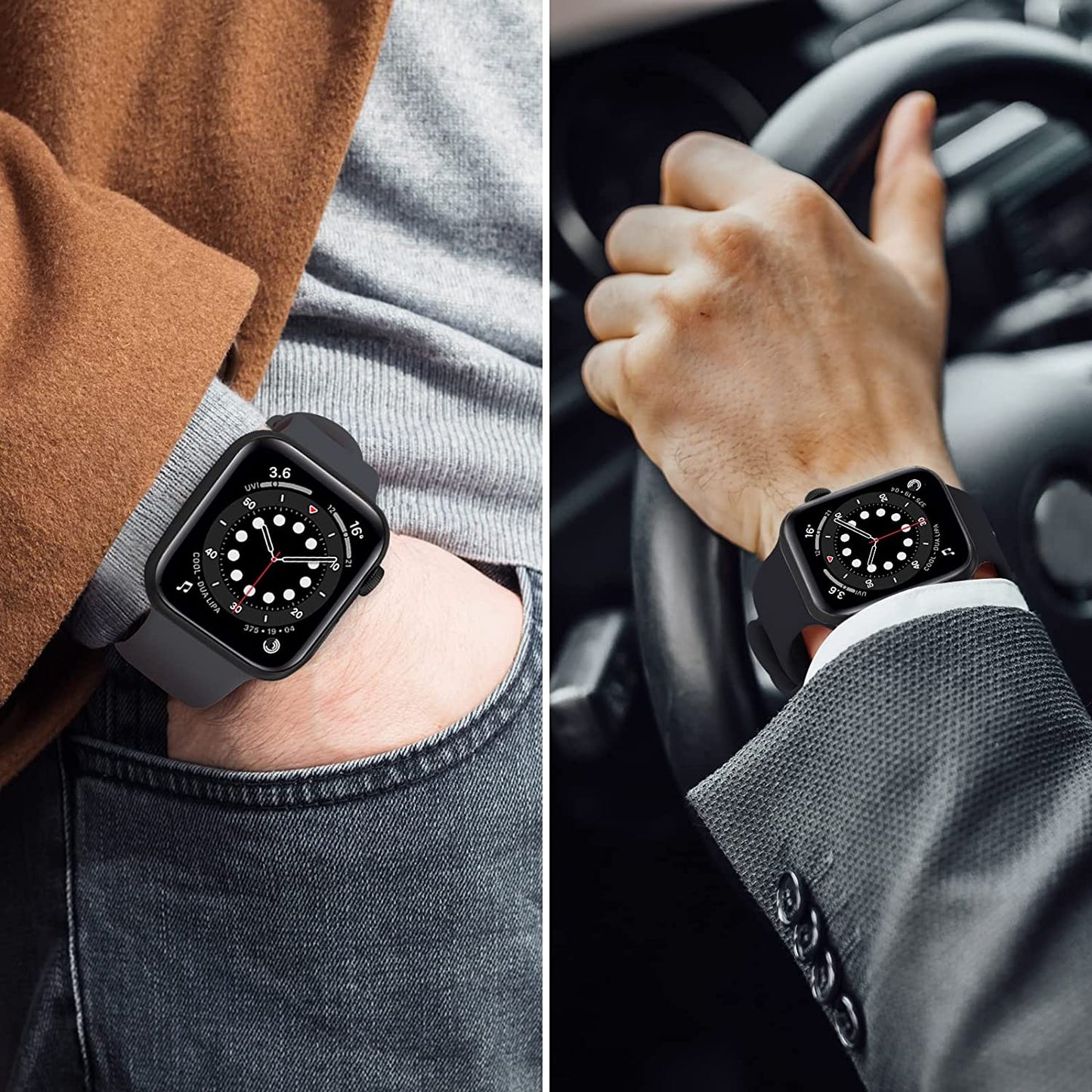 OUHENG 2 Pack Sport Band Compatible with Apple Watch Band 49Mm 45Mm 44Mm 42Mm, Soft Silicone Band Strap for Iwatch Ultra Series 8/7/6/5/4/3/2/1/SE2/SE (Black/Dark Gray, 49Mm 45Mm 44Mm 42Mm)  OUHENG   