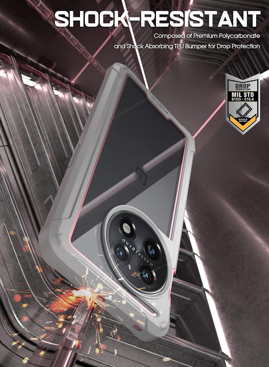 Poetic Guardian Case for Oneplus 11 5G 6.7" (2023) [20 FT Mil-Grade Drop Tested], Full-Body Hybrid Shockproof Bumper Cover with Built-In Screen Protector, Pink/Clear  Poetic   