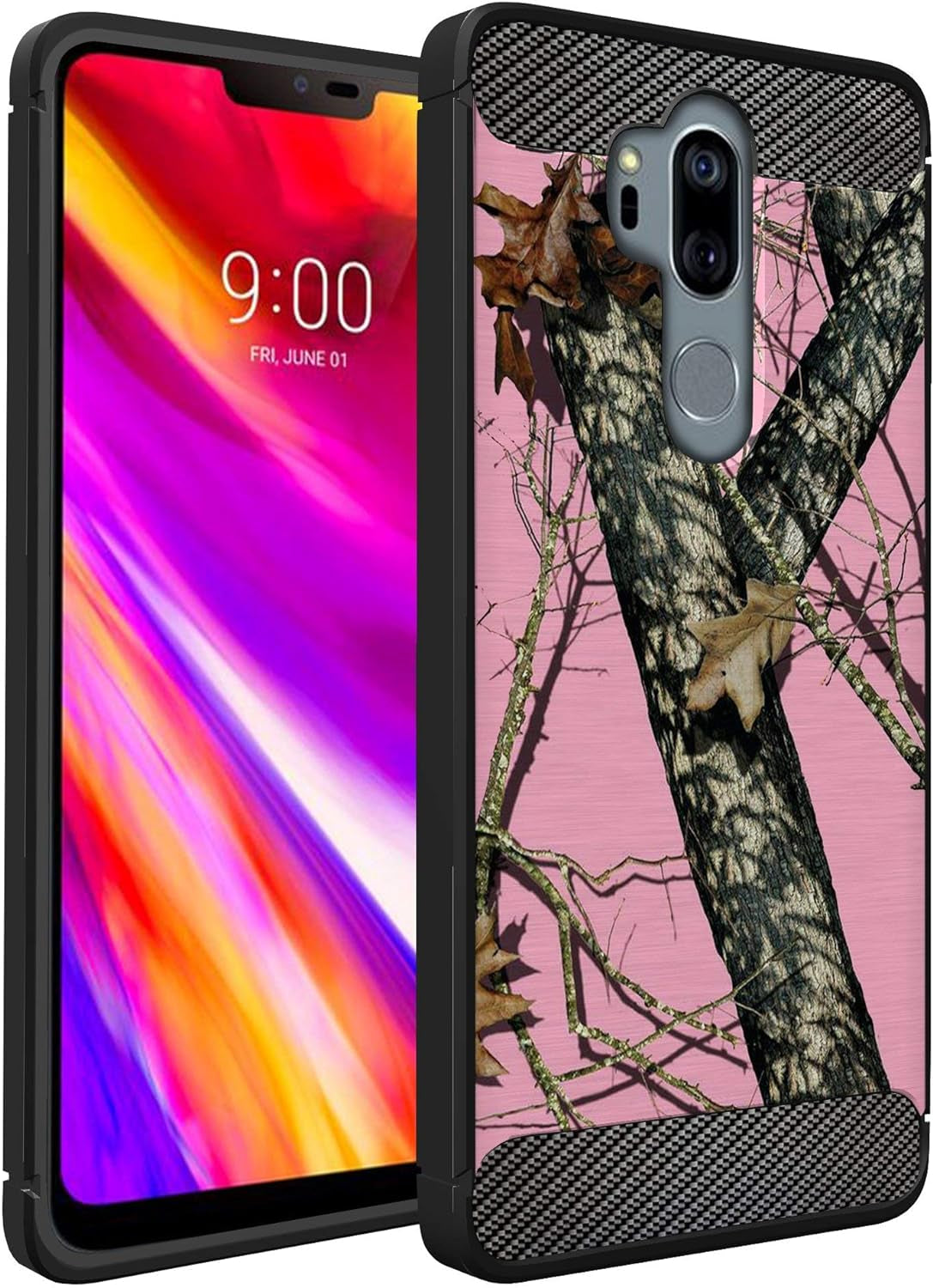 Casesondeck Bear Case Compatible with [LG G7 / LG G7 Thinq] Hunters Series Slim No Bulk Carbon Fiber Texture Black Flexible TPU Material (Bear Tree Camo)  CasesonDeck Pink Hunters Camo  