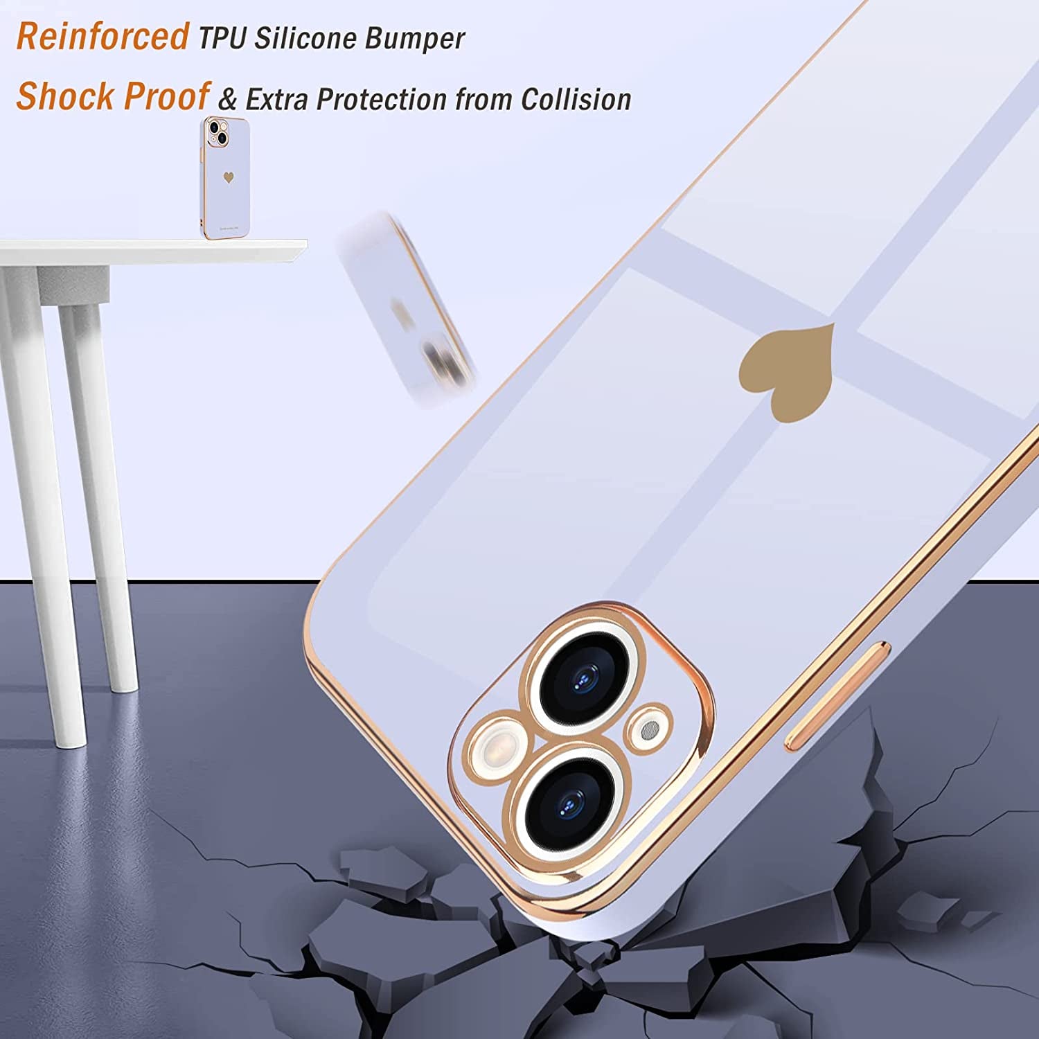 Teageo for Iphone 14 Case for Women Girl Cute Love Heart Luxury Electroplate Plating Soft Bling Back Cover Raised Full Camera Protection Bumper Silicone Shockproof Phone Case for Iphone 14, Purple  janzee   