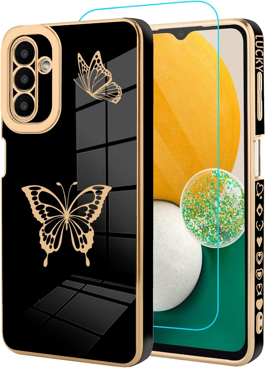 Jefonha for Samsung Galaxy Note 20 Ultra 6.9 Inch Plating Cute Butterflies Cover with Screen Protector Cute Side Pattern Soft TPU Shockproof Full Camera Lens Protection Electroplated Case - Black  Jefonha Samsung Galaxy A13 5G Samsung Galaxy A13 5G 6.5 Inch 