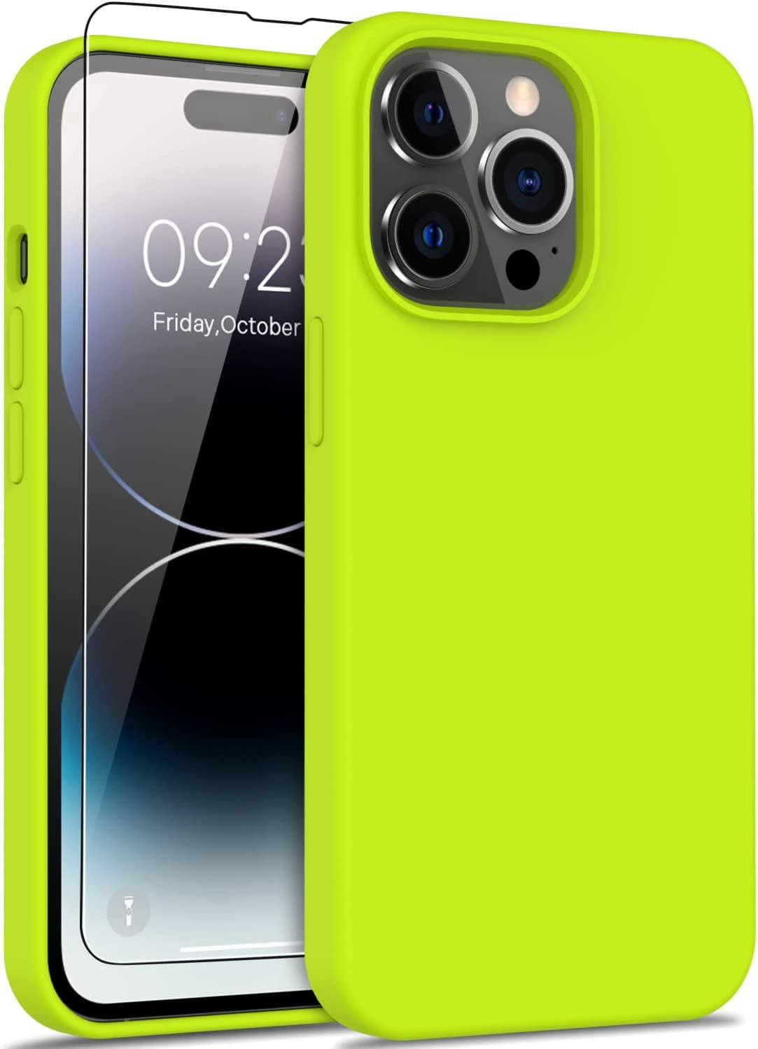 DEENAKIN Iphone 14 Pro Case with Screen Protector,Soft Flexible Silicone Gel Rubber Bumper Cover,Slim Fit Shockproof Protective Phone Case for Iphone 14 Pro 6.1" Black  DEENAKIN Fluorescent Yellow Iphone 14 Pro Max 6.7"(Large) 