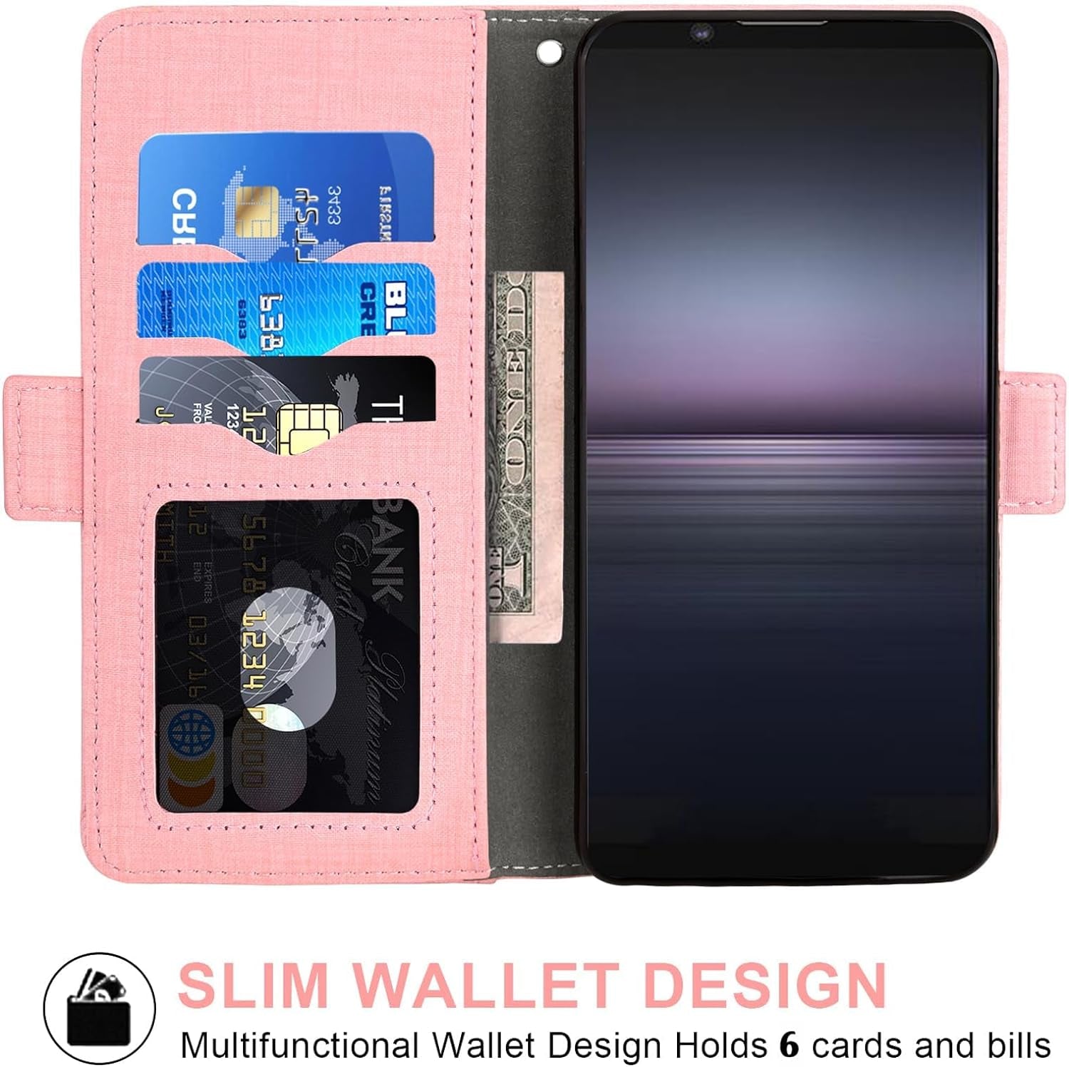 Asuwish Phone Case for Sony Xperia 1 II 2 / Experia 1II 5G Wallet Cover with Tempered Glass Screen Protector Flip Credit Card Holder Slot Stand Cell Experia1Ii XQ-AT52 XQ-AT51 XQ-AT42 Women Men Pink  Asuwish   