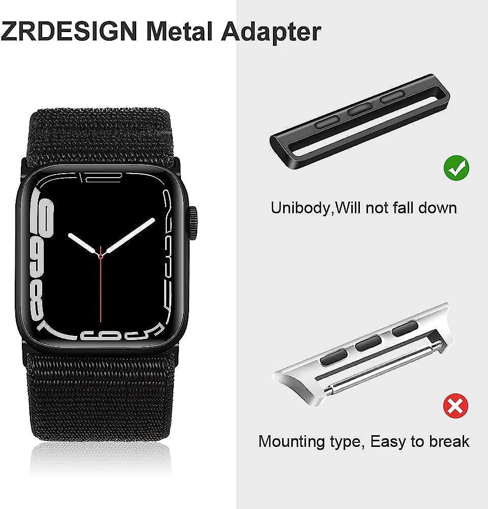 ZRDESIGN Ultra Wide Black Nylon Watch Band Compatible with Apple Watch 38Mm 40Mm 41Mm 42Mm 44Mm 45Mm 49Mm, Adjustable Sport Loop for Iwatch Series 8 7 6 5 4 3 2 1 SE  ZRDESIGN   