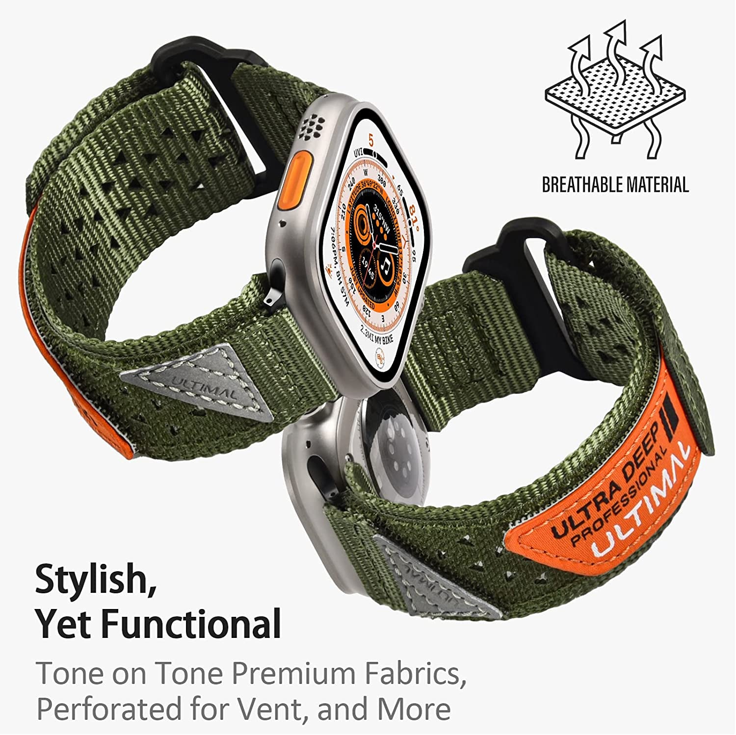 ULTIMAL Band Compatible with Apple Watch 49Mm 45Mm/44Mm/42Mm 41Mm/40Mm/38Mm, Tough Breathable Nylon Sports Strap, Hollow Out Design for Iwatch Series 8/7/6/5/4/Se/3/2/1/Ultra  ULTIMAL   