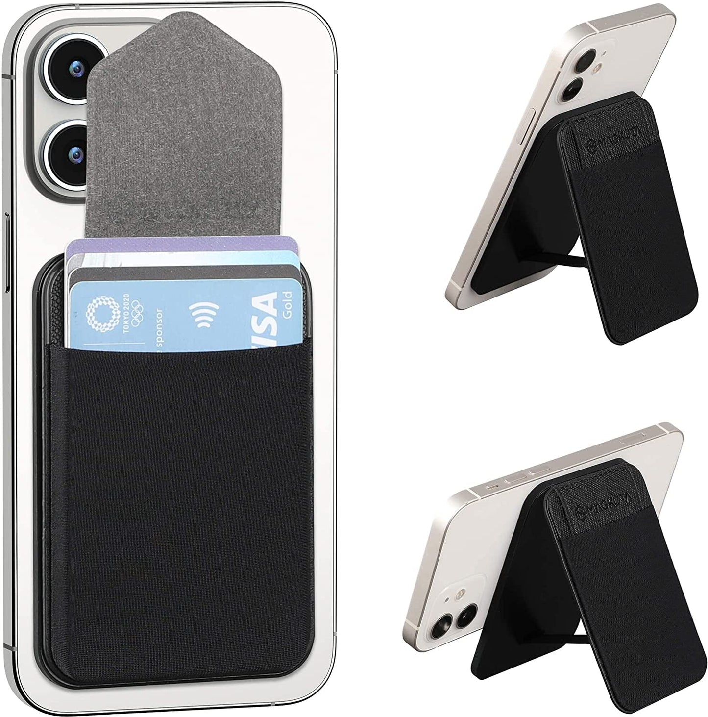 MAGKOTA Magsafe Wallet Max 5 Cards, Magnetic Card Holder Compatible with Iphone 14 /Iphone 13/ Iphone12 Series, Stretchy Fabric Iphone Wallet Stand with Flap,And Has 2 Viewing Angles (Black)  MAGKOTA   
