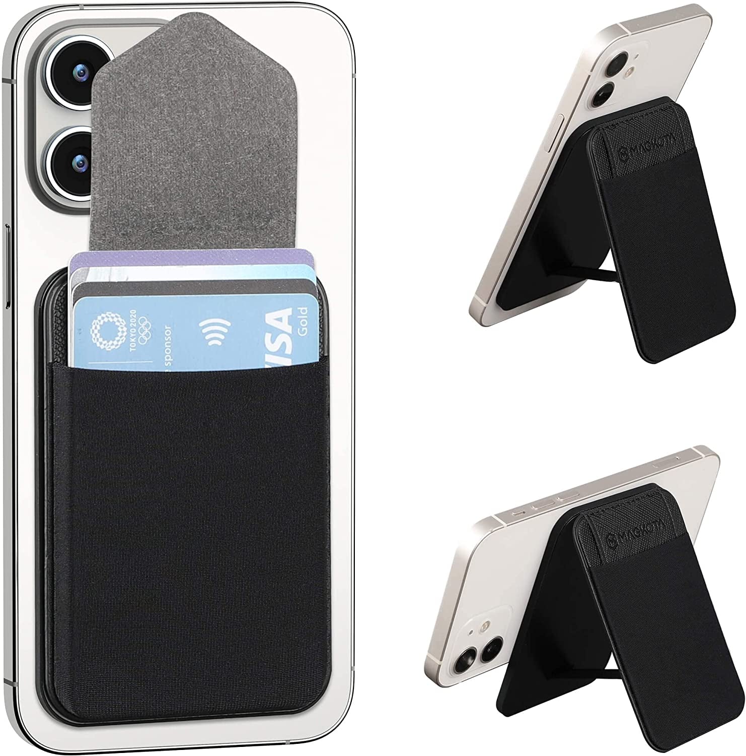 MAGKOTA Magsafe Wallet Max 5 Cards, Magnetic Card Holder Compatible with Iphone 14 /Iphone 13/ Iphone12 Series, Stretchy Fabric Iphone Wallet Stand with Flap,And Has 2 Viewing Angles (Black)  MAGKOTA   