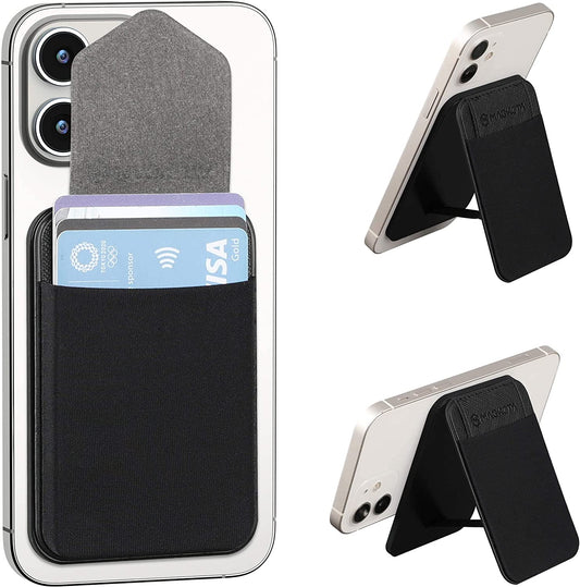 MAGKOTA Magsafe Wallet Max 5 Cards, Magnetic Card Holder Compatible with Iphone 14 /Iphone 13/ Iphone12 Series, Stretchy Fabric Iphone Wallet Stand with Flap,And Has 2 Viewing Angles (Black)  MAGKOTA   