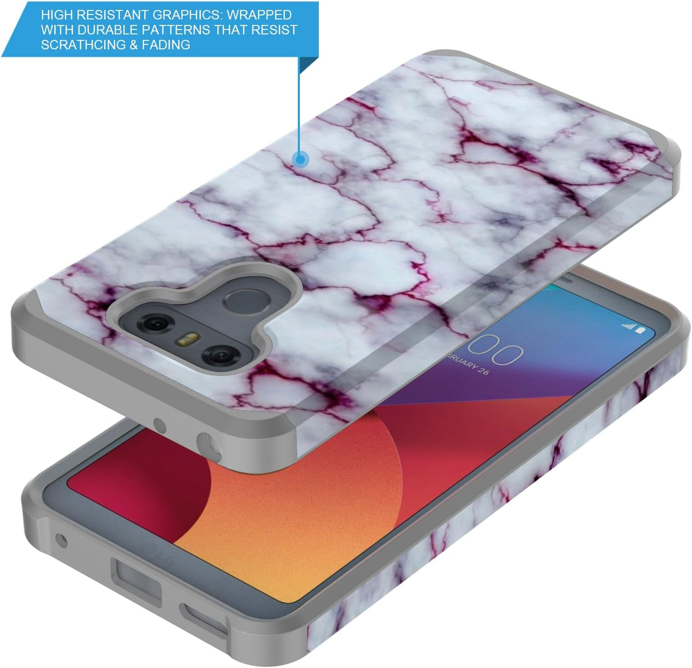 Rosebono Fashion Compatible with LG G6 Case, Hybrid Dual Layer Shockproof Hard Cover Graphic Fashion Cute Colorful Silicone Skin Case for LG G6 - Purple Marble  Rosebono   