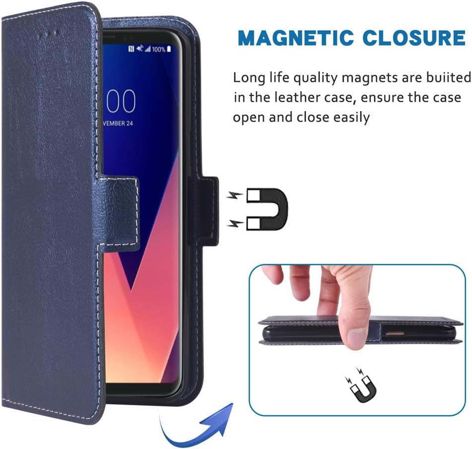 Phone Case for LG V35 Thinq V30 plus Folio Flip Wallet Case,Pu Leather Credit Card Holder Slots Full Body Protection Kickstand Protective Phone Cover for LGV30 LGV35 Thin Q LG35 V35Thinq Dark Blue  WWAAYSSXA   