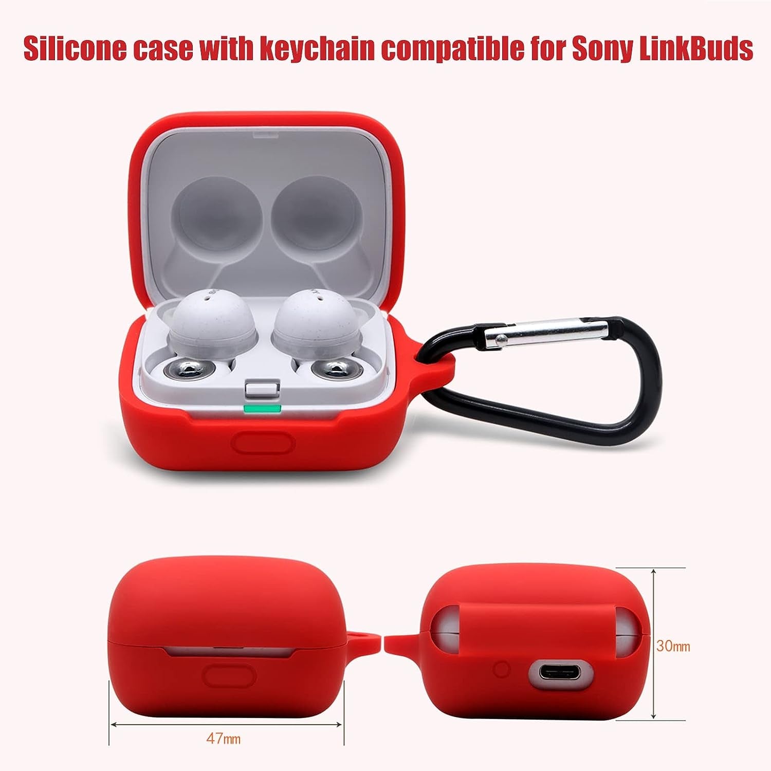 [2 Pack] Silicone Case for Sony Linkbuds WF-L900 Truly Wireless Earbud,Premium Soft Skin Cover Shock-Absorbing,Anti-Scratch Protective Case with Keychain,Black Pink  20220406sn-8   