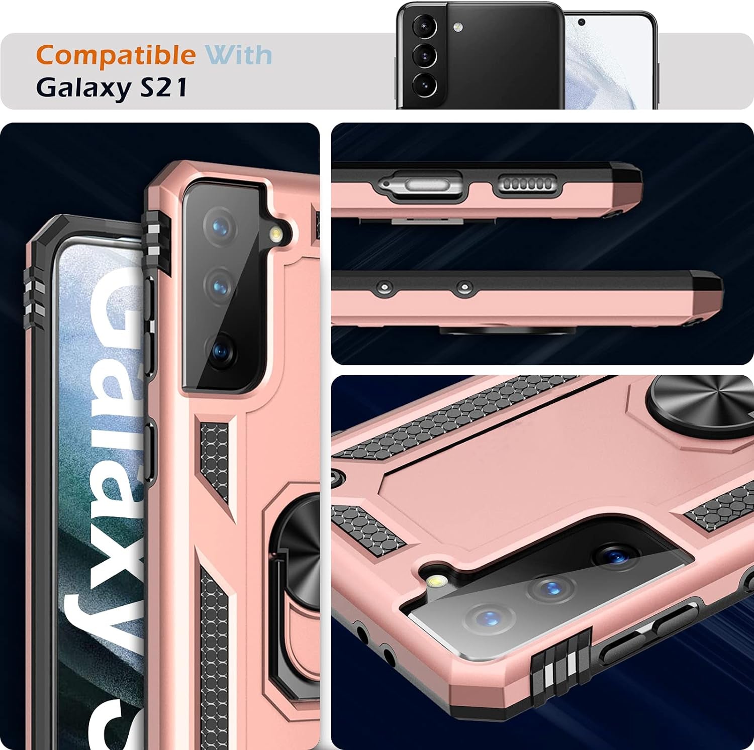 Case for Samsung Galaxy S21 5G Case Heavy Duty with Built in Screen Protector Hard Armor Military Anti-Fall Bumper Cover for Samsung S21 5G 6.2 2021 Phone Cases with Magnetic Ring Kickstand (Pink)  niter   