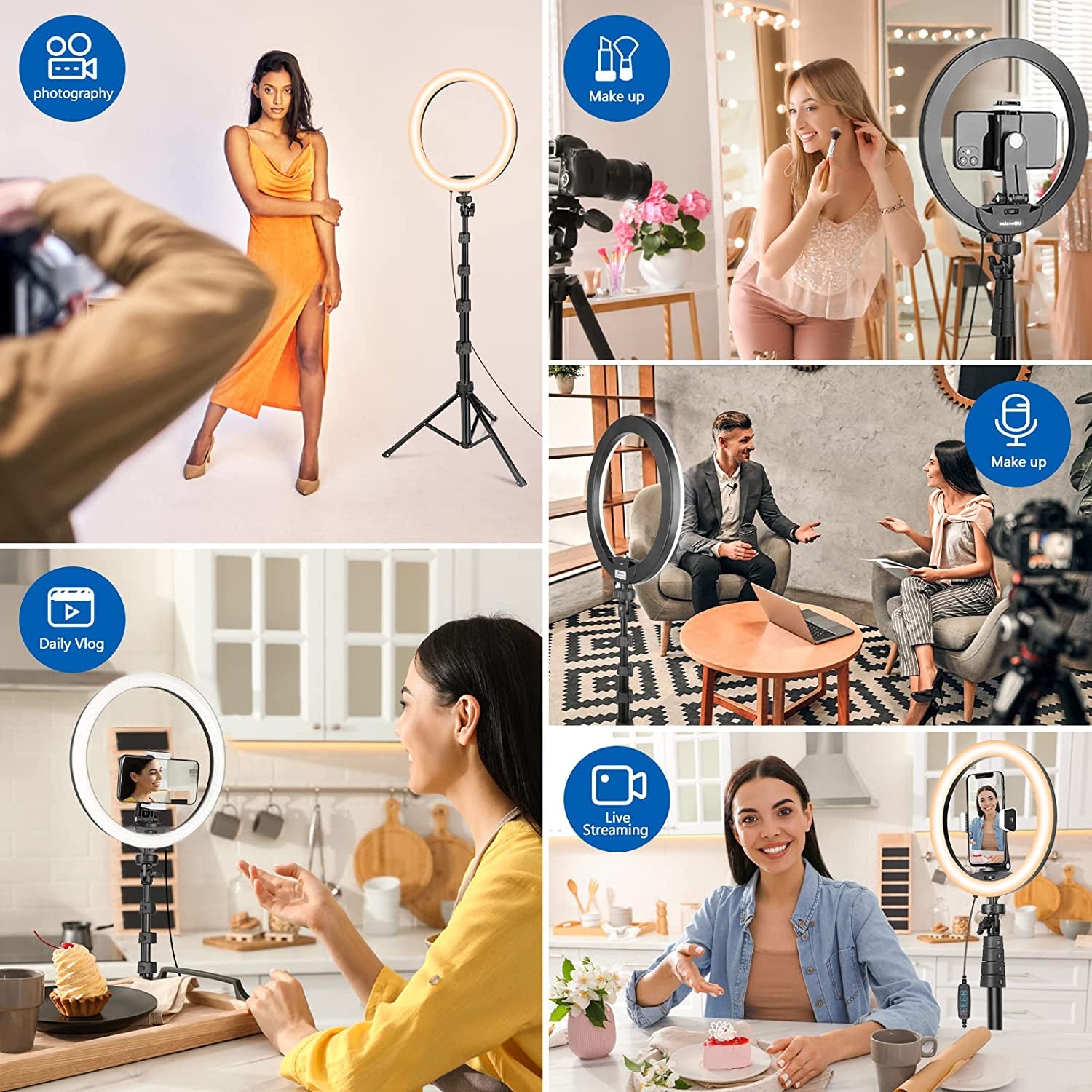 67" Phone Tripod Bunlde with 12'' Selfie Ring Light with 62'' Tripod Stand, LED Lighting with Phone Stand for Video Recording, Compatible with Cell Phones and Cameras  Aureday   