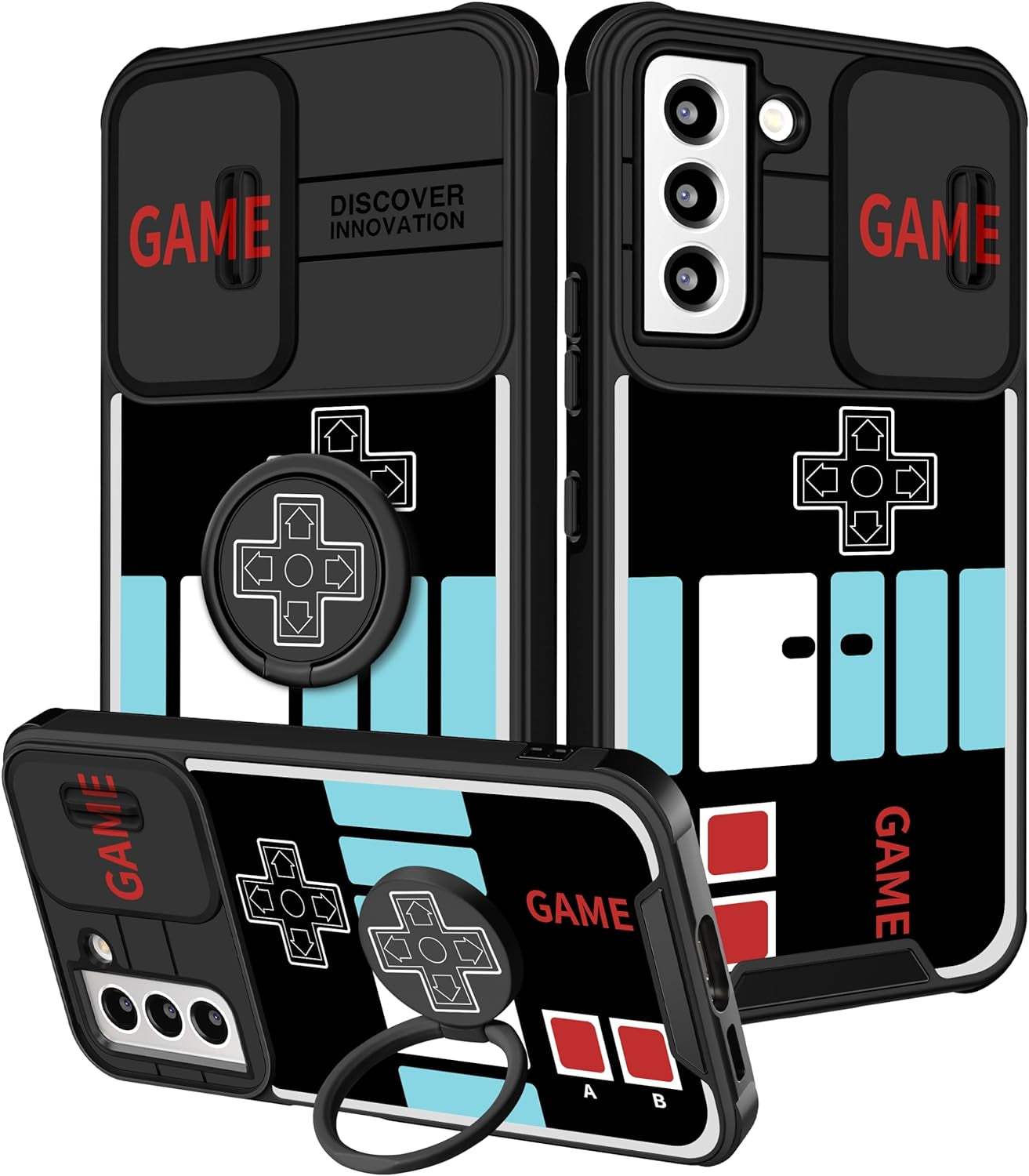 Funermei (2In1 for Samsung Galaxy S22 Case for Girls Women Cute Butterfly Cover Girly Aesthetic Black Pretty Fashion Design with Camera Cover and Ring Stand Funda for Galaxy S22 Phone Cases  Funermei 5-For Game Console  