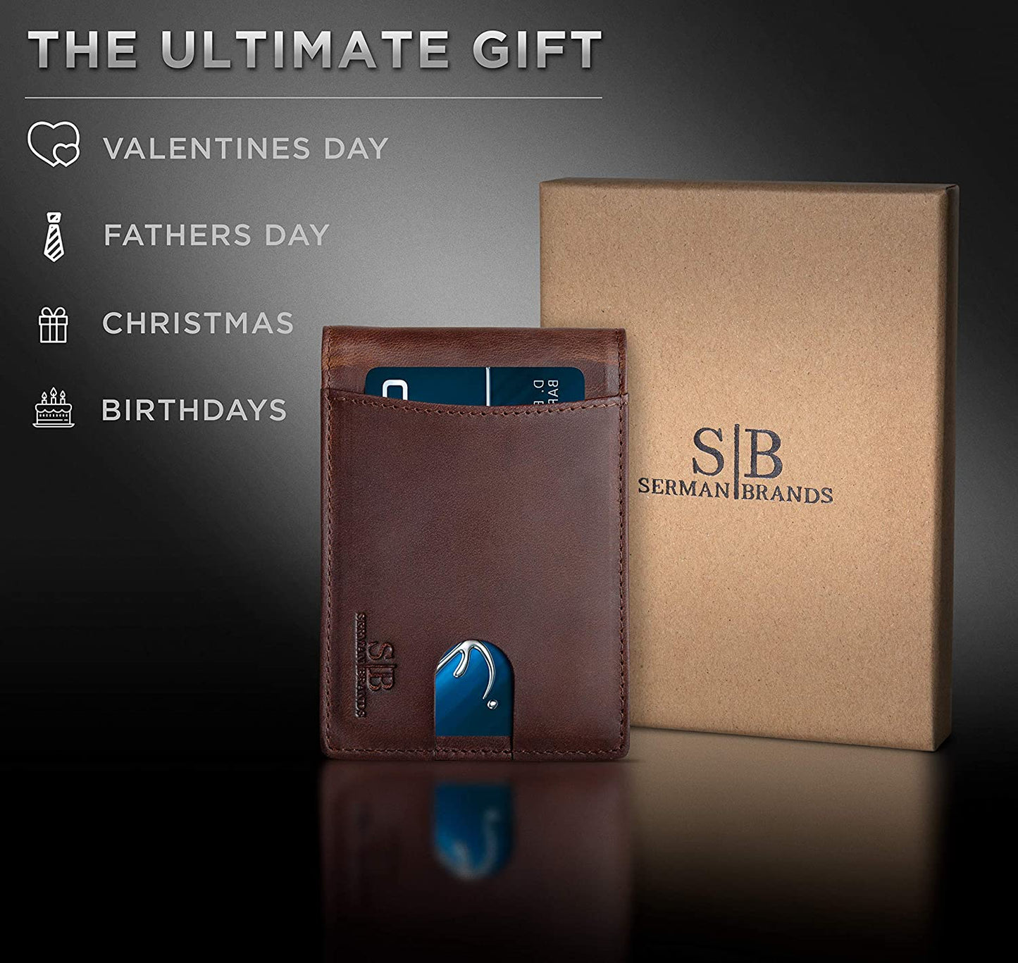 SERMAN BRANDS RFID Blocking Slim Bifold Genuine Leather Minimalist Front Pocket Wallets for Men with Money Clip Thin Gift  SERMAN BRANDS   