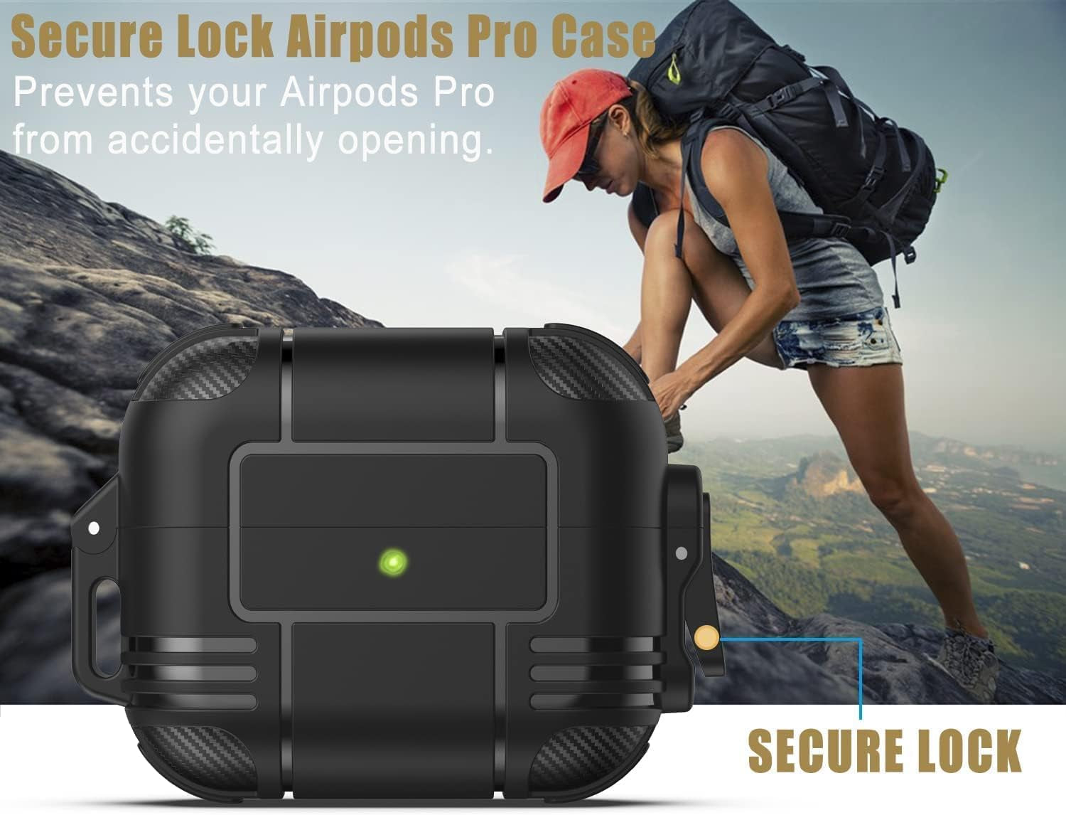 Wonjury for Airpods Pro Case Cover for Men with Lock, Military Armor Series Full-Body Airpod Pro Case with Keychain Cool Air Pod Pro Shockproof Protective Case for Airpods Pro 2019, Spring Lock Black  Wonjury   