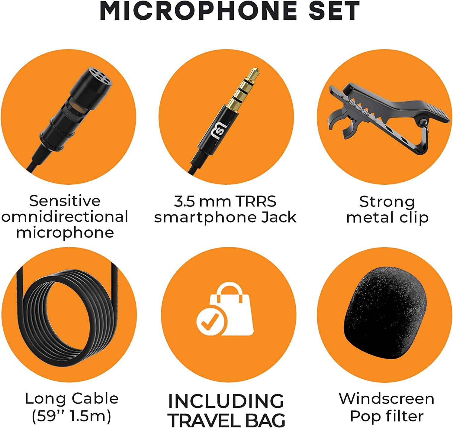 Professional Wired Lavalier Lapel Clip on Microphone for Iphone and Android Smartphone or Camera Omnidirectional Tiny Shirt Mic for Recording with Clip-On Perfect for Vloggers and Bloggers  Miracle Sound   