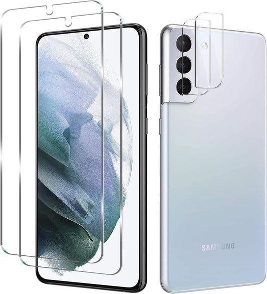 Galaxy S21 Tempered Glass Screen Protector + Camera Lens Protector [ 2 + 2 Pack ][Case Friendly] [Anti-Scratch] [Ultrasonic Fingerprint Unlock] Clear HD Glass Protective Film for Samsung Galaxy S21  BIGFACE   