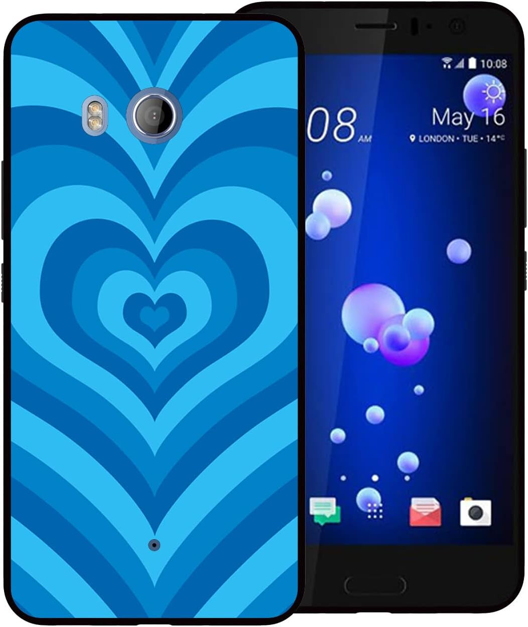 Zaztify Compatible with HTC U11, Khaki Heart Tunnel Center Love Swirl Cute Pattern Shockproof Protective Anti-Slip Thin Slim Soft Phone Case Cover Shell  zaztify Blue Heart  