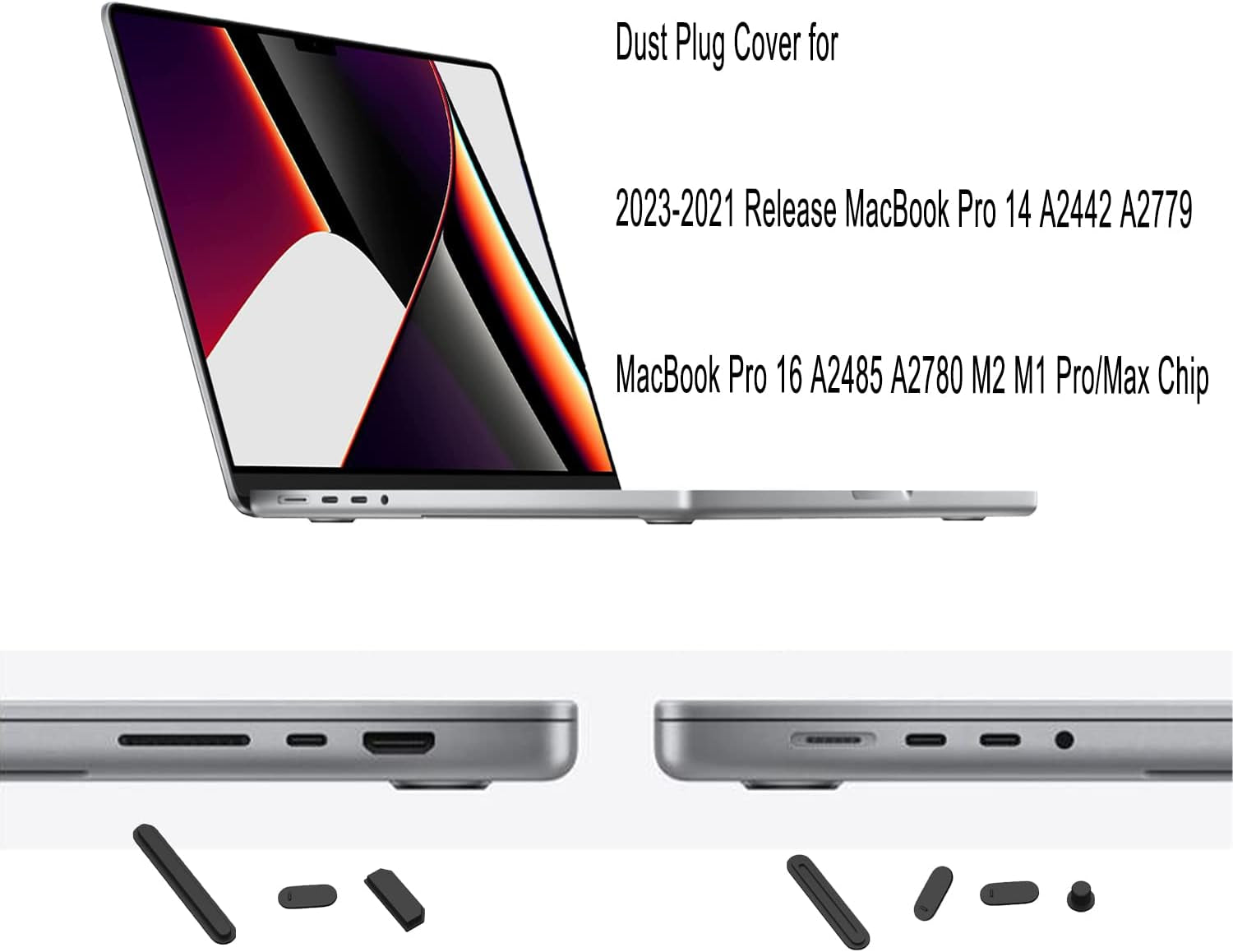 I-Tensodo 7 Pcs Dust Plug Cover for 2023-2021 Release Macbook Pro 14 A2442 A2779 and Macbook Pro 16 A2485 A2780 M2 M1 Pro/Max Chip, Silicon Dust Plug Set for Hdmi/Sd/Charger Port/Thunderbolt/Headphone  i-Tensodo   
