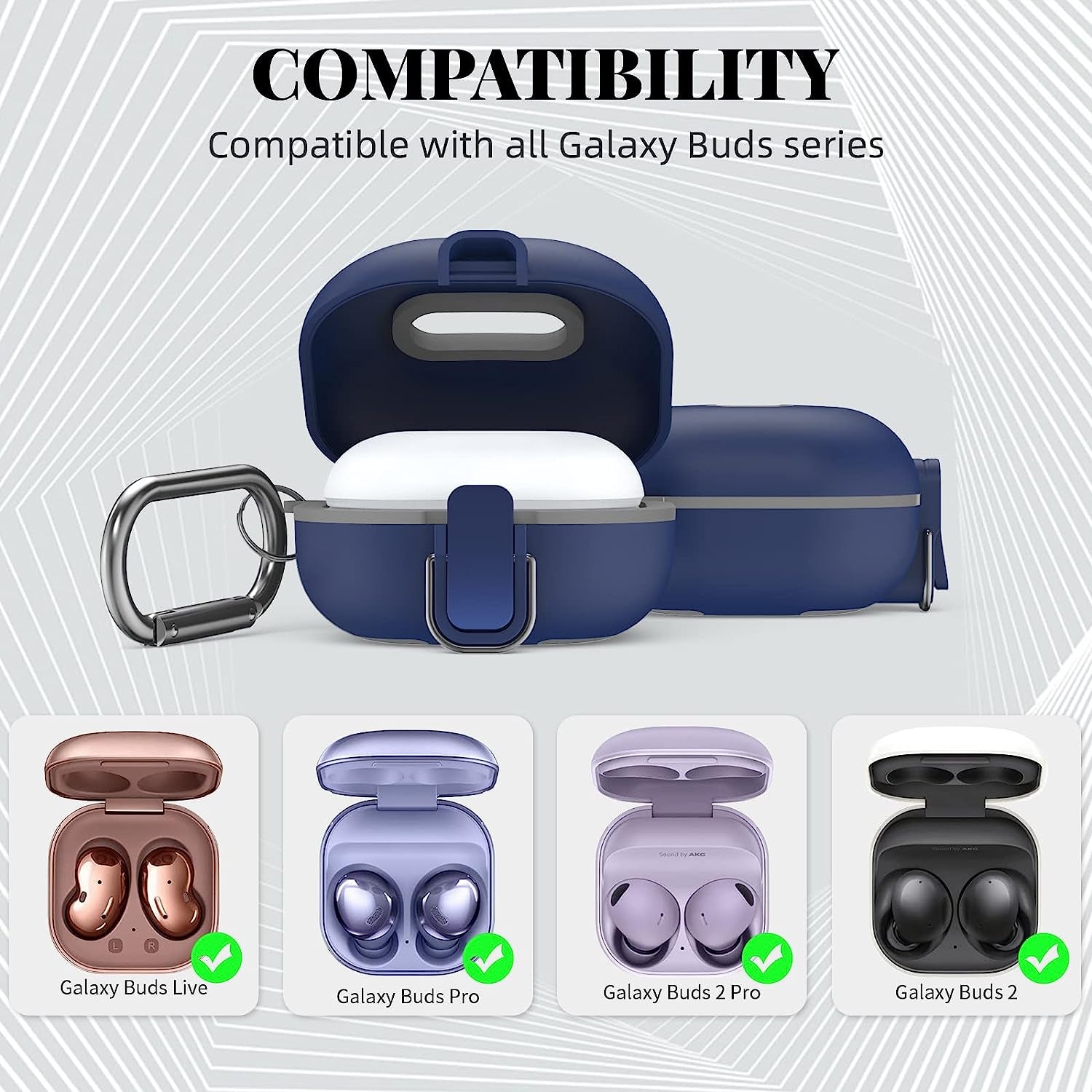 Secure Lock Case for Samsung Galaxy Buds 2 Pro/Galaxy Buds 2/Galaxy Buds Pro/Galaxy Buds Live, WOFRO Shock-Absorbing Protective Cover TPU Hard Shell with Lanyard and Keychain[One-Click Pop] (Blue)  WOFRO   