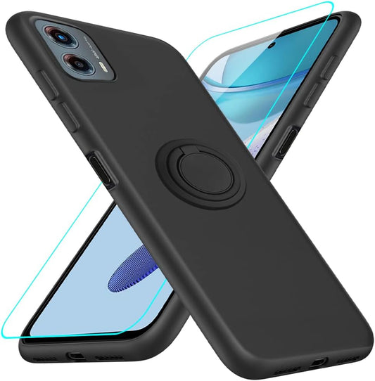 For Motorola Moto G 5G 2023 Phone Case with Glass Screen Protector, 360° Rotatable Ring Holder Magnetic Kickstand/Stand Silicone TPU Shockproof Protective Cover Case for Motorola Moto G 5G - Black  Nijiadi   