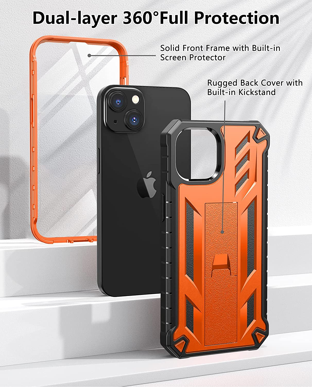For Iphone 13 Case Protective Cover: Iphone 14 Case Heavy Duty Military Grade Hard Protection Shock Proof Grip | Durable Dual-Layer Design Iphone 13-14 Phone Case with Built-In Kickstand Orange  DAMAI   