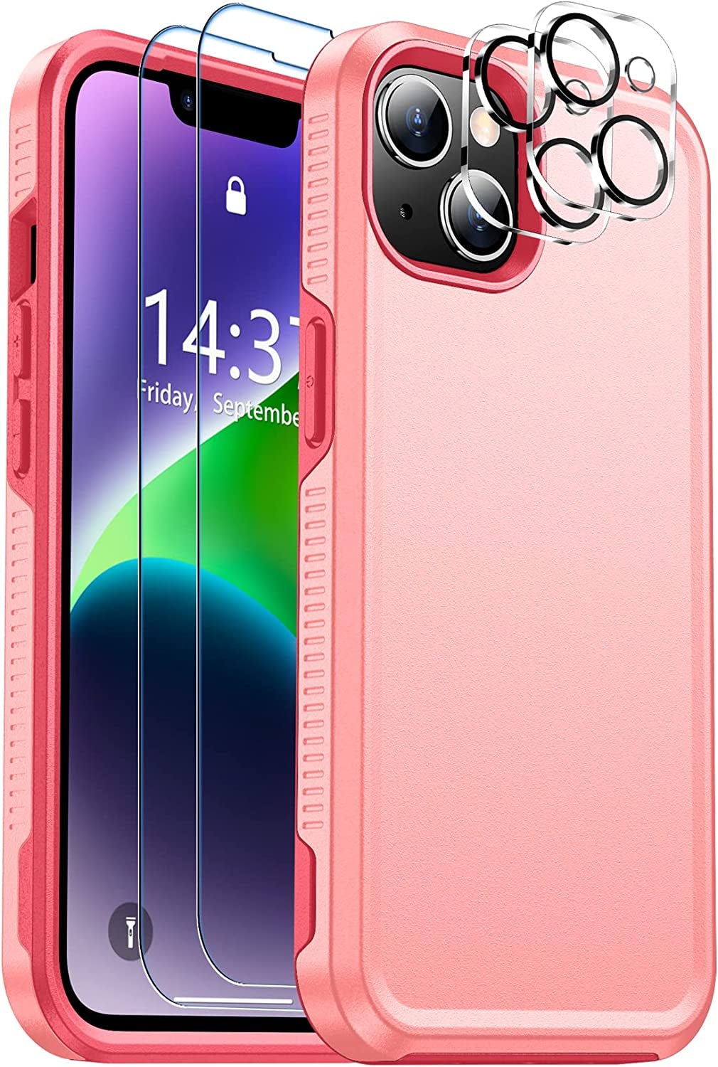SPIDERCASE for Iphone 14 Case, [10 FT Military Grade Drop Protection][Non-Slip] [2+Tempered Glass Screen Protector][2+Tempered Camera Lens Protector] Heavy Duty Full-Body Shockproof Case, Dark Blue  SPIDERCASE Pink  