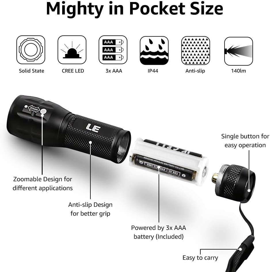 Lighting EVER LED Flashlights High Lumens, Small Flashlight, Zoomable, Waterproof, Adjustable Brightness Flash Light for Outdoor, Emergency, AAA Batteries Included, Tactical & Camping Accessories  Lighting EVER   