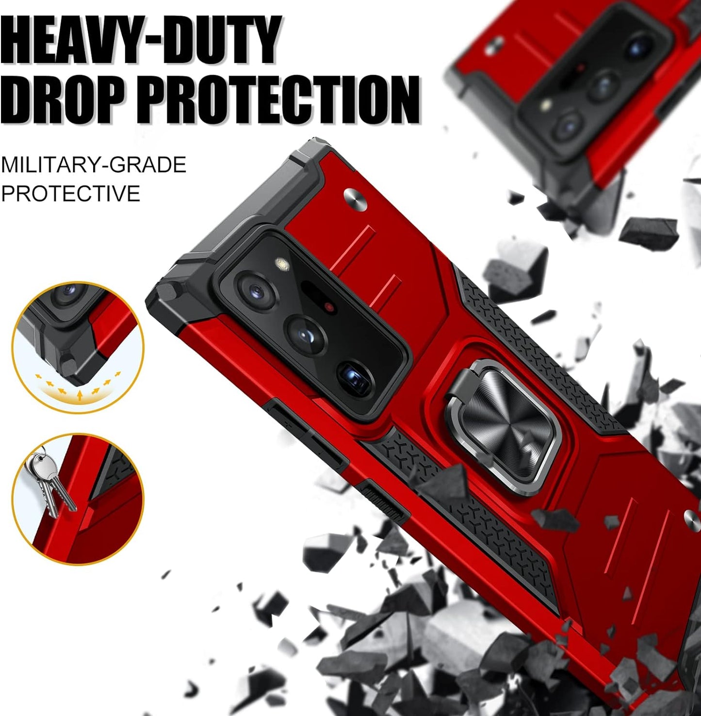 JAME for Samsung Galaxy Note 20 Ultra Case, Military-Grade Drop Protective Phone Case Cover for Note 20 Ultra, with Metal Ring Holder Kickstand for Galaxy Note 20 Ultra Case, Red  JAME   