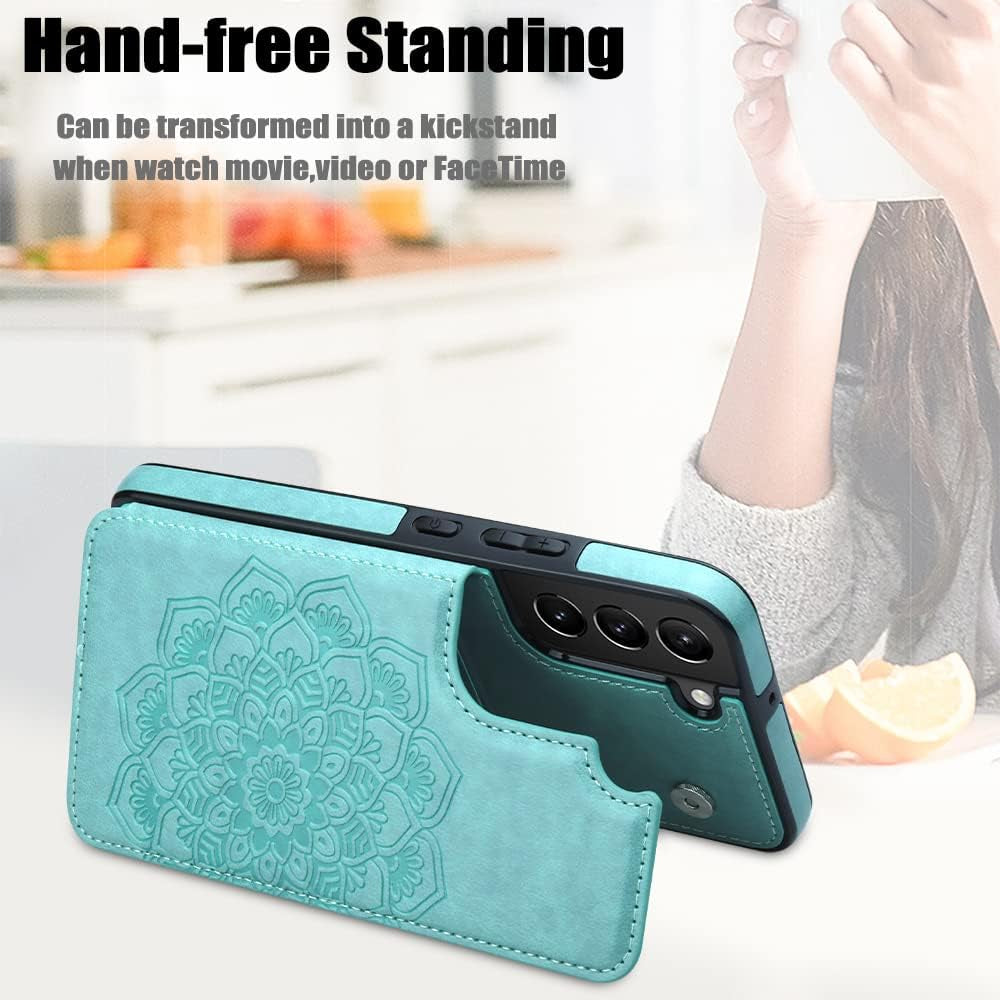 MMHUO for Samsung Galaxy S22 Case with Card Holder,Flower Magnetic Back Flip Case for Samsung Galaxy S22 Wallet Case for Women,Protective Case Phone Case for Samsung Galaxy S22 5G (2022),Mint  MMHUO   