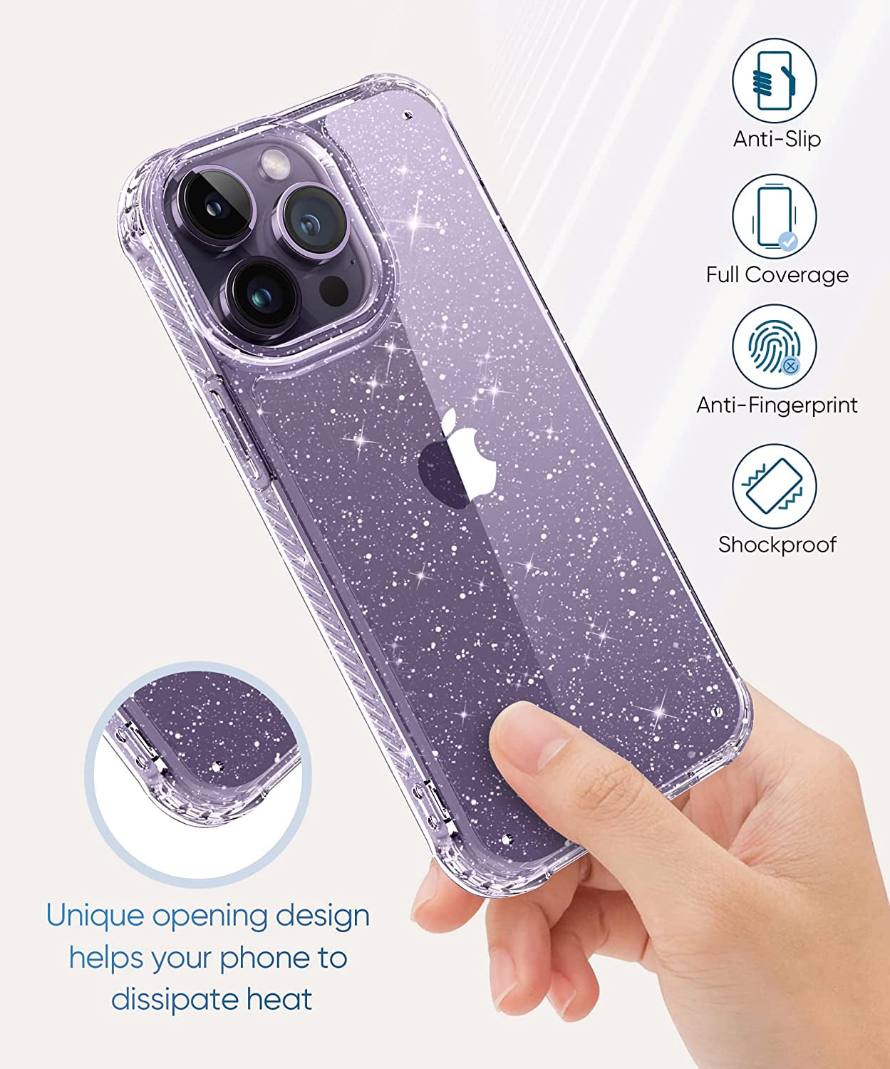MIODIK Clear Glitter Case for Iphone 14 Pro, [Military-Grade Protective] with Screen Protector + Camera Protector, [Non-Yellowing] Slim Shockproof Women Cute Bumper Cover 6.1" 2022 (Sparkle Clear)  MIODIK   
