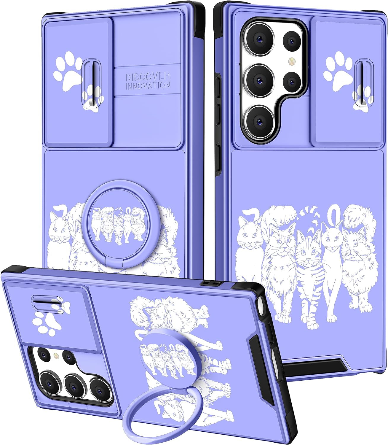 Funermei (2In1 for Samsung Galaxy S22 Ultra Case for Women Cute Cats Girls Animals Phone Cover Kawaii Girly Blue Pretty Design with Camera Cover+ Ring Stand Funda for Galaxy S22 Ultra Case 5G  Funermei   