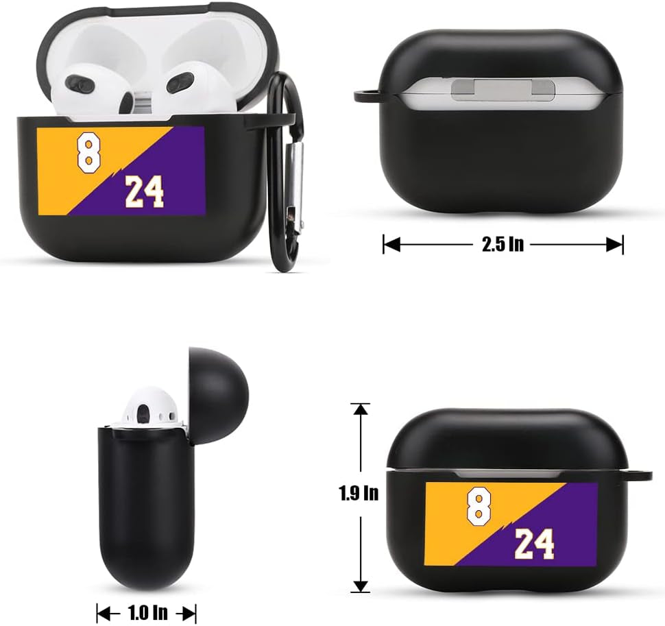 Jusy 8&24 Basketball Jersey Case for Airpods Pro Case with Keychain Clip Accessories, Silicone Skin Protective Cover for Airpods Pro Charging Case MB Spirit Inheritance for Fans  Jusy   