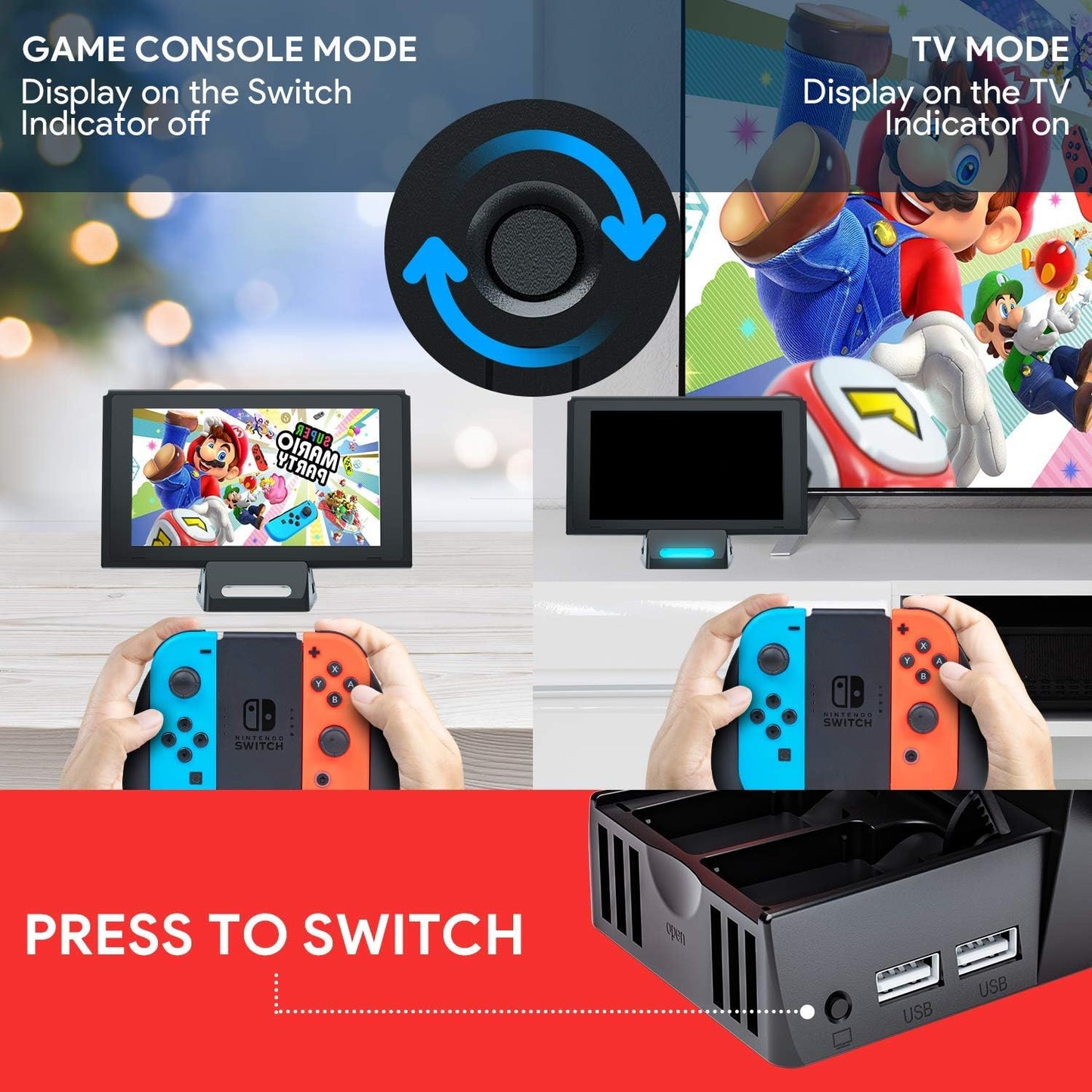 WATSABRO Switch Dock, Switch Charging Docking Station for Nintendo, Switch Docking Station Charger with Dust Plugs, Nintendo Switch Docking Station Supporting 4K1080P HDMI Video Port and USB3.0 Port  WATSABRO   