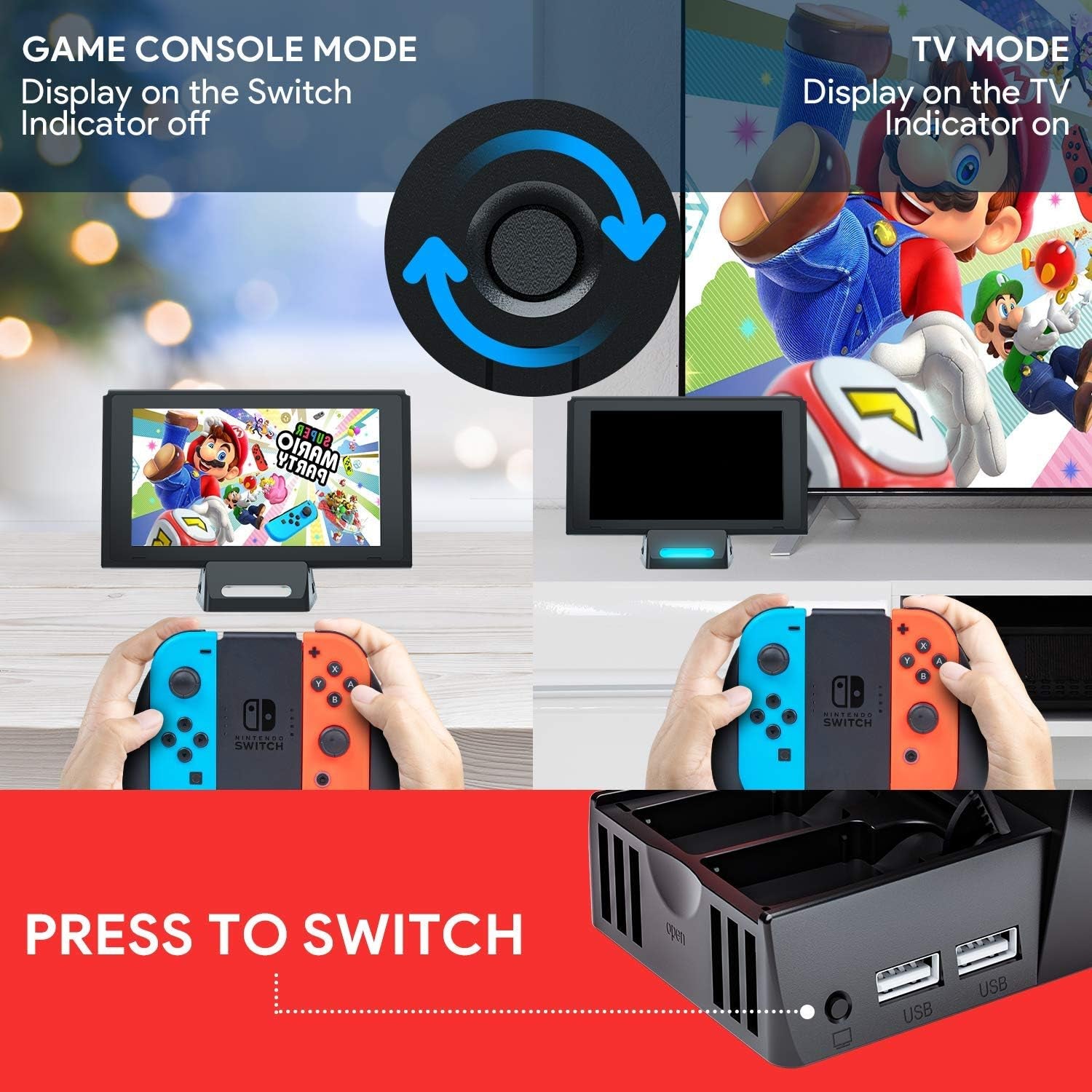 WATSABRO Switch Dock, Switch Charging Docking Station for Nintendo, Switch Docking Station Charger with Dust Plugs, Nintendo Switch Docking Station Supporting 4K1080P HDMI Video Port and USB3.0 Port  WATSABRO   