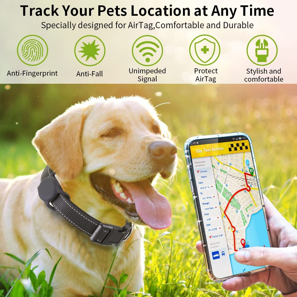 Airtag Dog Collar for Small Medium Large Dogs, Animire Soft Neoprene Padded Pet Cat Collar, Nylon Puppy Collar with Silicone Air Tag Case Holder Accessories, 9''-16'' Neck  Animire   