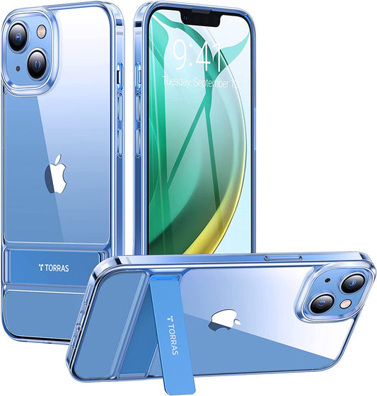 TORRAS Moonclimber Designed for Iphone 14 plus Case, [Non-Yellowing] Military Grade Shockproof Protective Slim Hard Clear Phone Case with Stand 6.7'' 2022, Blue  TORRAS   