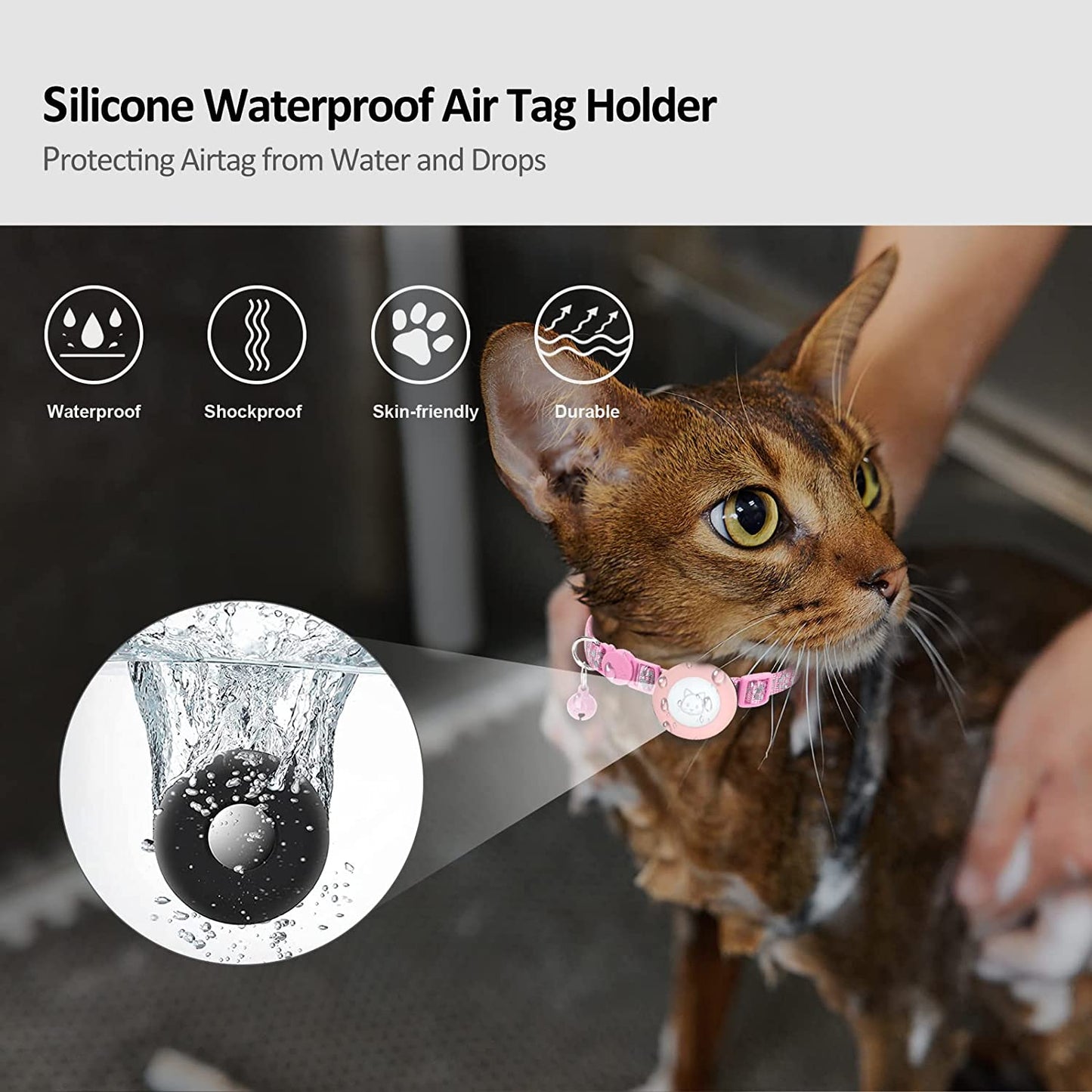 Airtag Cat Collar with Breakaway Bell, Reflective Paw Pattern Strap with Air Tag Case for Cat Kitten and Extra Small Dog (Pink Reflective Paw)  Kuaguozhe US   