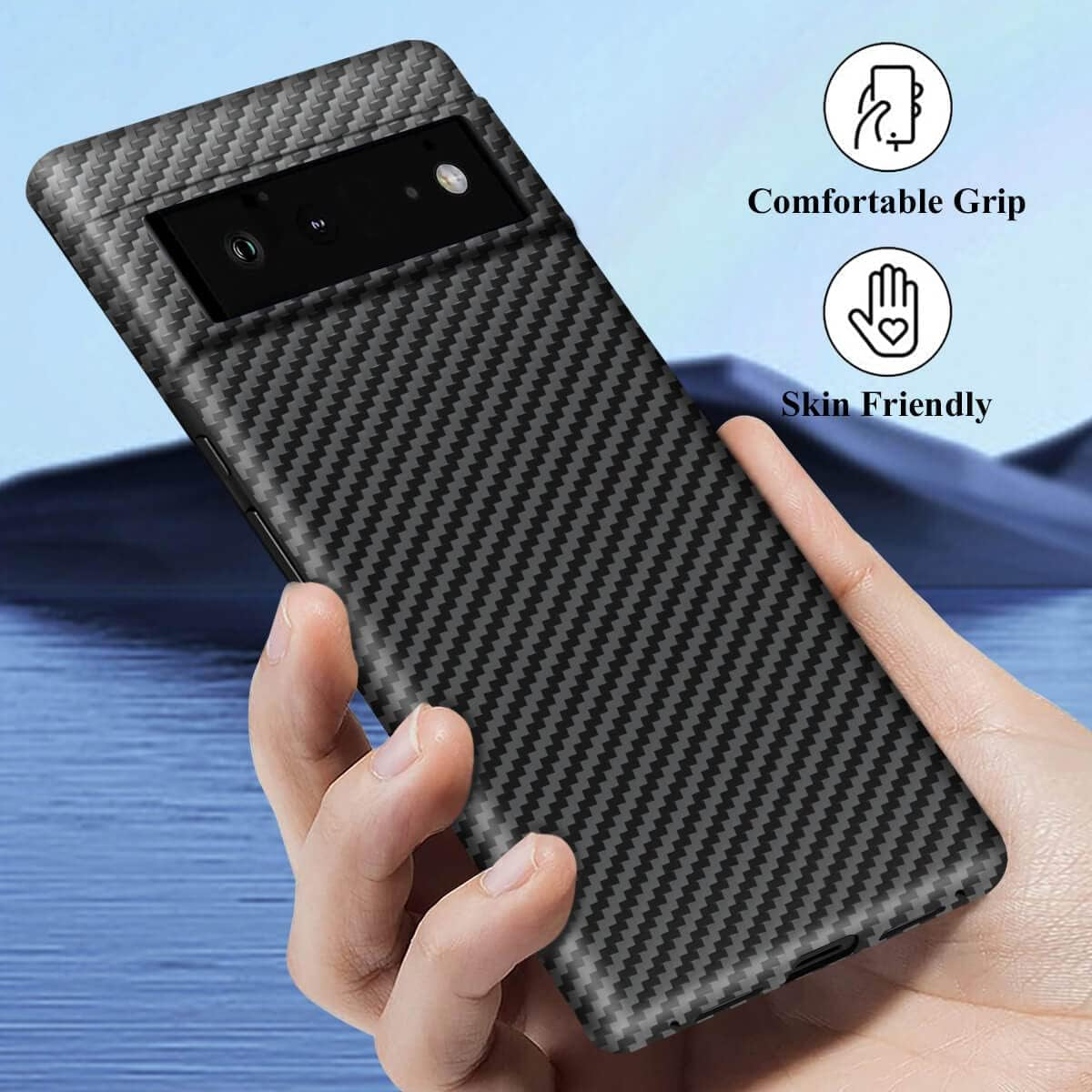Sinyoeer Slim and Ultra-Thin Case Compatible with Google Pixel 6 6.4 Inch, 100% Carbon Fiber Minimalist Phone Cover for Men Women, Supports Wireless Charging, Matte Black  Sinyoeer   
