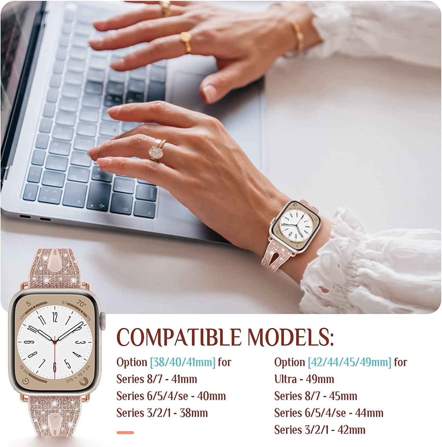 Goton Bling Band for Apple Watch Bands 49Mm 45Mm 44Mm 42Mm 41Mm 40Mm 38Mm Ultra Series 8 7 6 5 4 3 2 1 SE, Women Glitter Silicone Strap Accessories Designed for Iwatch All Series  Yin-Goton   