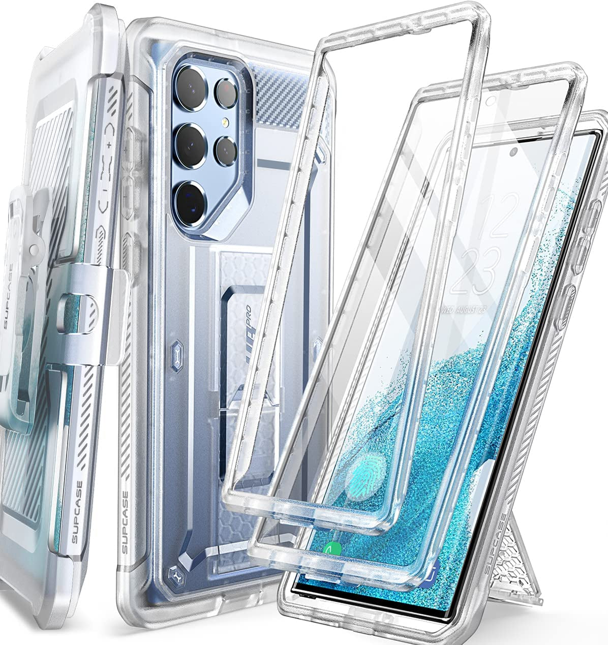 SUPCASE Unicorn Beetle Pro Case for Samsung Galaxy S22 Ultra 5G (2022 Release), [Extra Front Frame] Full-Body Dual Layer Rugged Belt-Clip & Kickstand Case with Built-In Screen Protector (Black)  SUPCASE 2 Before T  