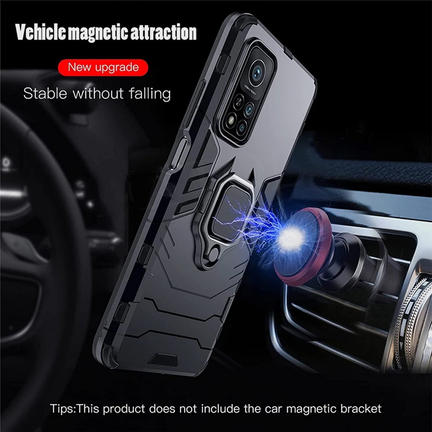 ZMONE Phone Case for Xiaomi Redmi 12C Case with Glass Screen Protector [2 Pack] Heavy Duty Dual Layer Military Grade Shockproof Protective Cover with Magnetic Ring Kickstand - Black  Chengmi   