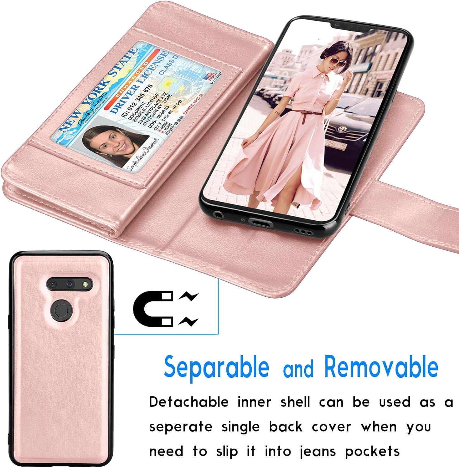 Tekcoo Wallet Case for LG G8 / LG G8 Thinq 2019, Luxury ID Cash Credit Card Slots Holder PU Leather Carrying Purse Folio Flip Cover Cases [Detachable Magnetic Hard Case] Kickstand Strap [Rose Gold]  Tekcoo   