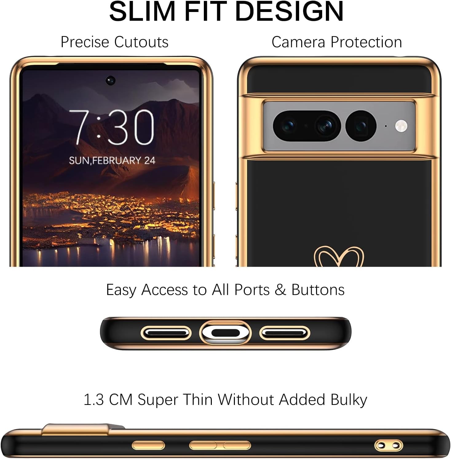 BENTOBEN Google Pixel 7 Pro Case, Google Pixel 7 Pro Phone Case Electroplating Heart Camera Protection Protective Slim Flexible Non-Slip Bumper Shockproof Google Pixel 7 Pro Case 6.7 Inch, Black  BENTOBEN   