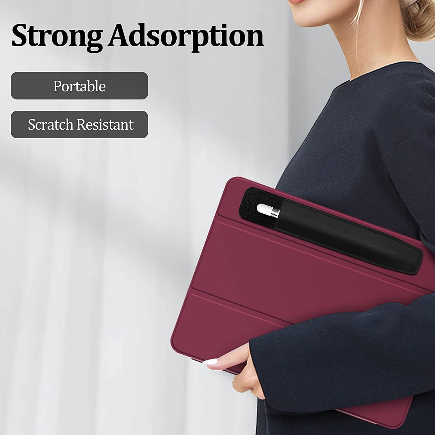 Fintie Pencil Holder Sticker Compatible with Apple Pencil 1St and 2Nd Generation, Elastic Pencil Stylus Pocket, Adhesive Leather Pen Pouch Sleeve Attached to Case for Stylus Pens, Black  FINTIE   