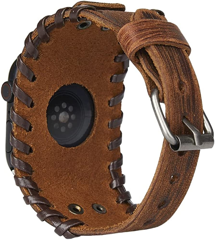 KONAFEI Compatible with Apple Watch Band 49Mm 45Mm 44Mm 42Mm 41Mm 40Mm 38Mm Iwatch Ultra Series 8/7/SE/6/5/4/3/2/1 for Men Women, Leather Handmade Cuff Bracelet Woven Vintage Strap  KONAFEI   