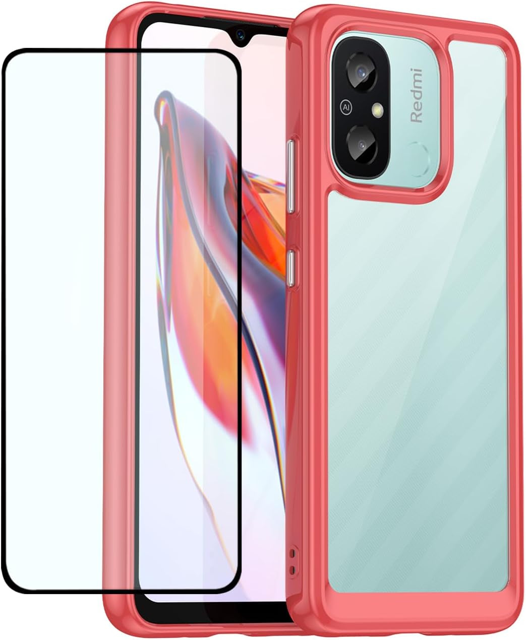 DFTCVBN Phone Case for Redmi 12C Case, Poco C55/Redmi 11A 22120RN86G Case with HD Screen Protector, Soft Bumper with Clear Crystal PC Hard Back Shockproof Cover Cases for Xiaomi Redmi 12C Clear  DFTCVBN Tangerine  